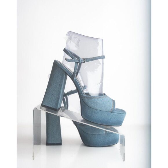 Zara Womens Denim Platform Sandals Heels EU 37 US 6.5 Blue Buckle 1811/210 NWOT - Picture 7 of 8